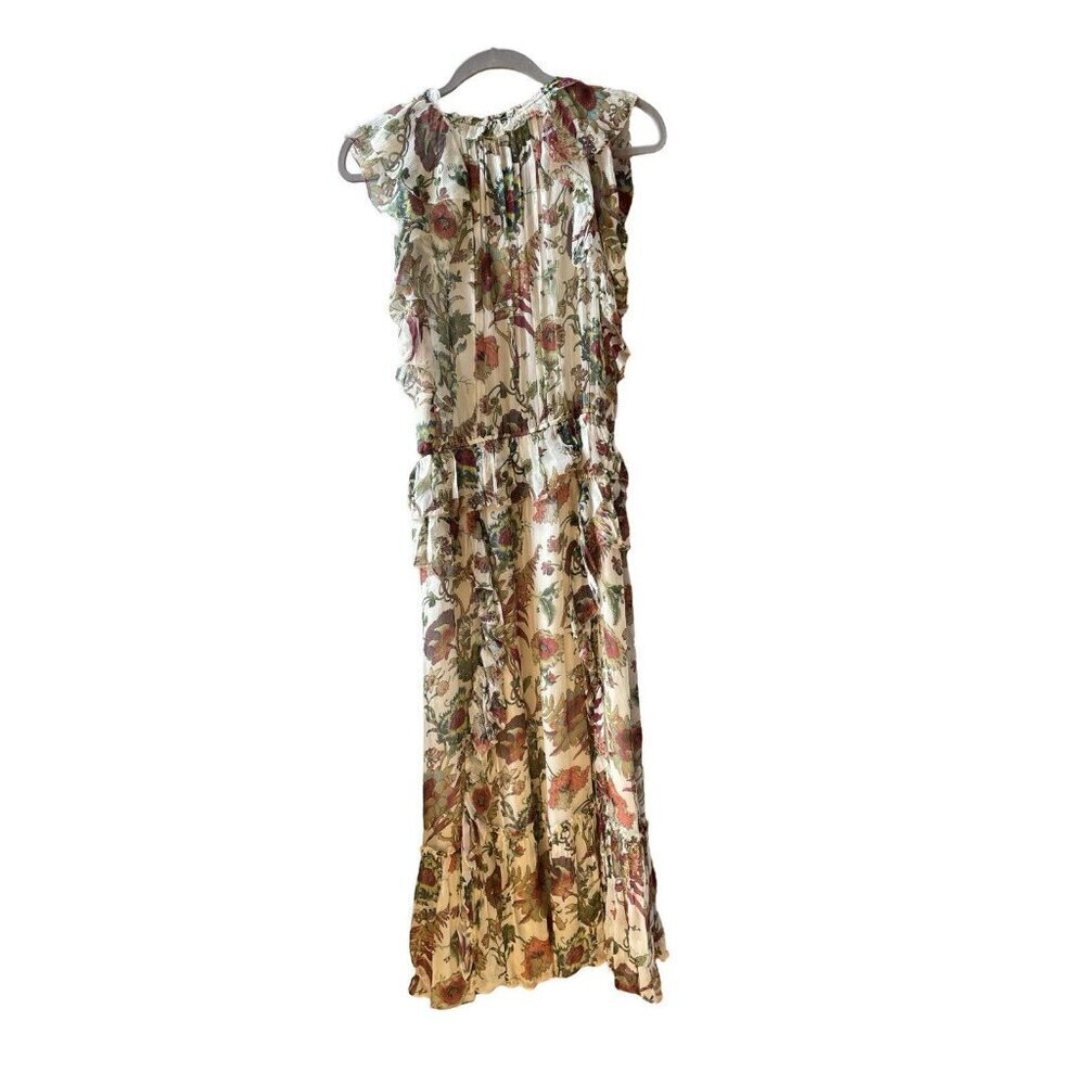 NWT Silk Ulla Johnson Adrienne Midi Dress w/ Ruffles Ecru Floral Size 6 - Picture 9 of 15